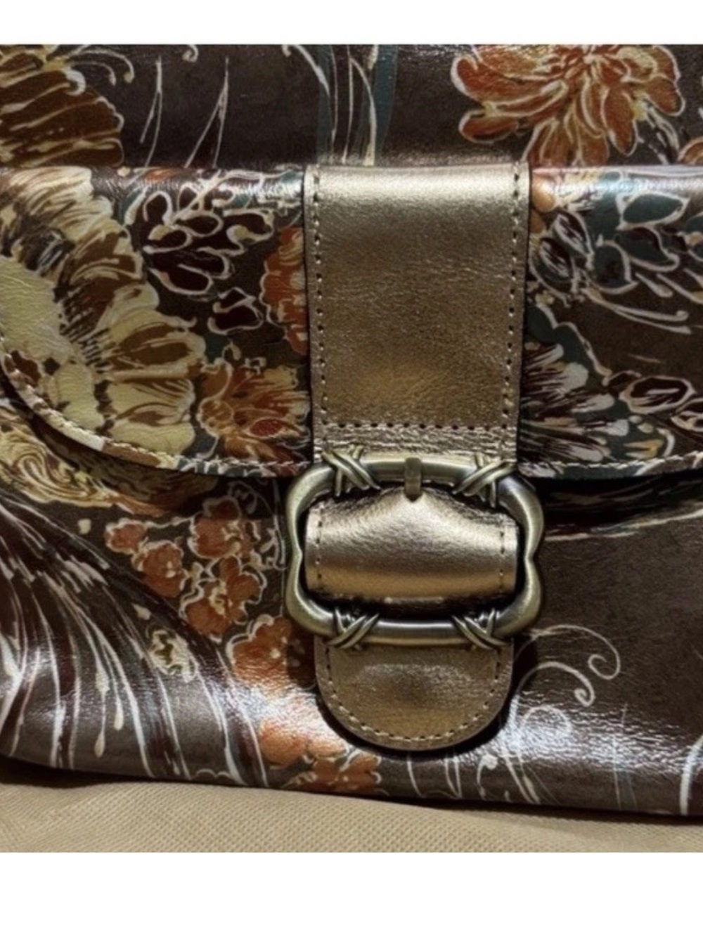 Patricia Nash Italian Pheasant Ovoda Satchel Floral Bronze Multicolor Boho
